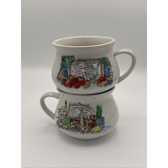 Set Of Vintage Ceramic Mushroom Soup And Tomato Soup Recipe Mugs - Picture 2 of 8